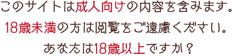 このサイトは成人向けの内容を含みます。18歳未満の方は閲覧をご遠慮ください。あなたは18歳以上ですか？